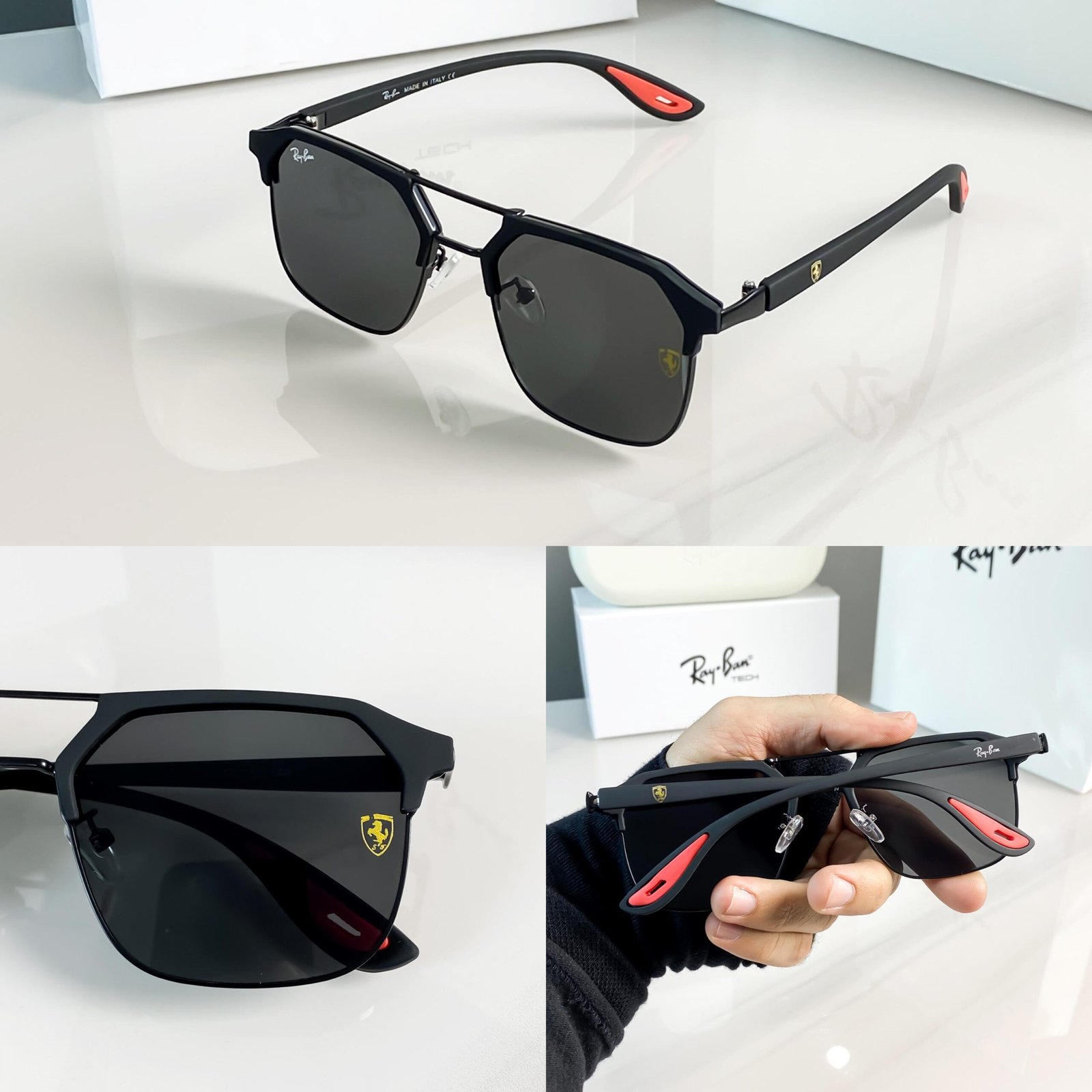 Ray-Ban 04 Full Black Scuderia Ferrari Edition Sunglasses | Premium Metal Frame | Black UV400 Lenses - Image 9