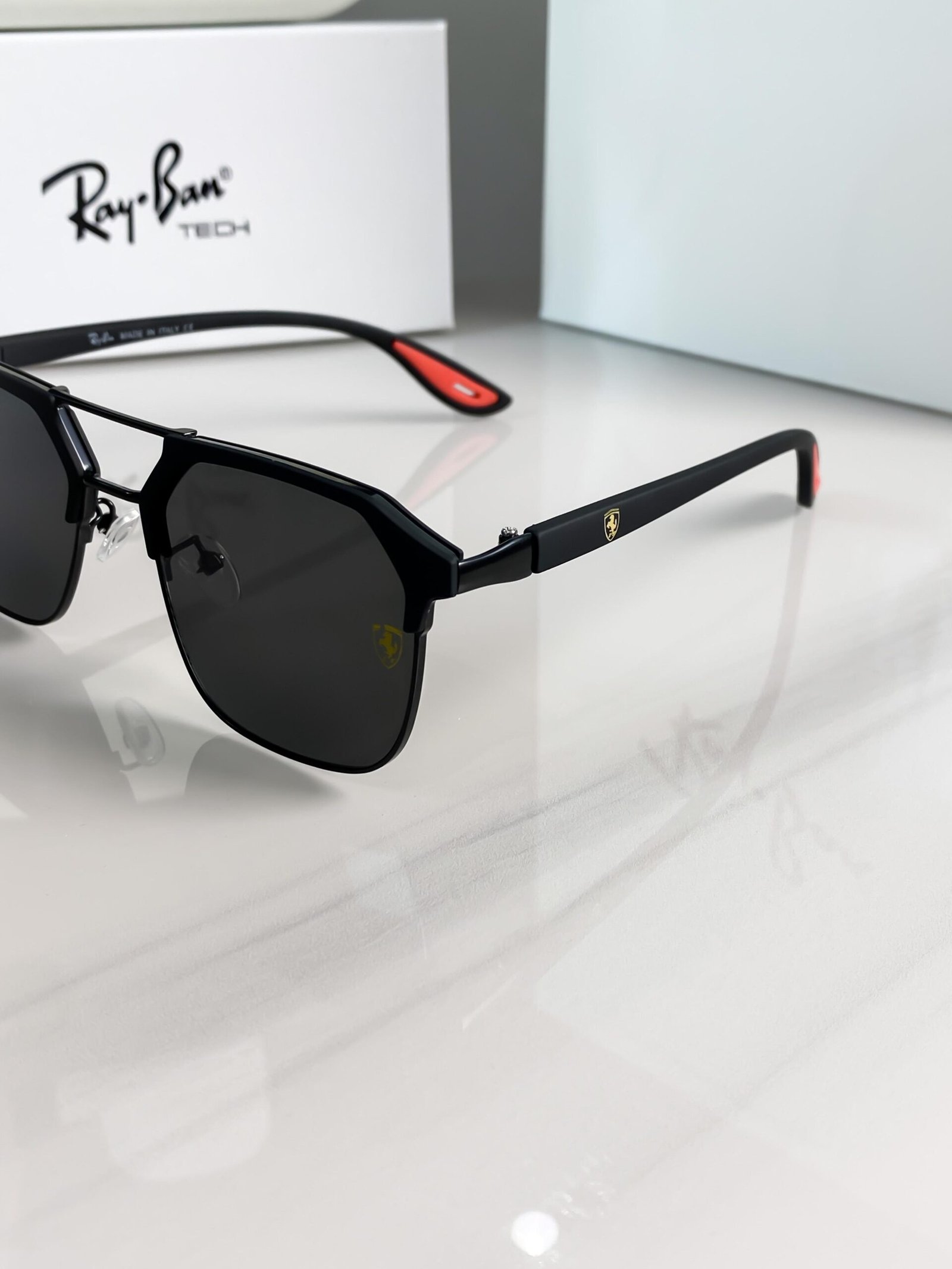 Ray-Ban 04 Full Black Scuderia Ferrari Edition Sunglasses | Premium Metal Frame | Black UV400 Lenses - Image 2