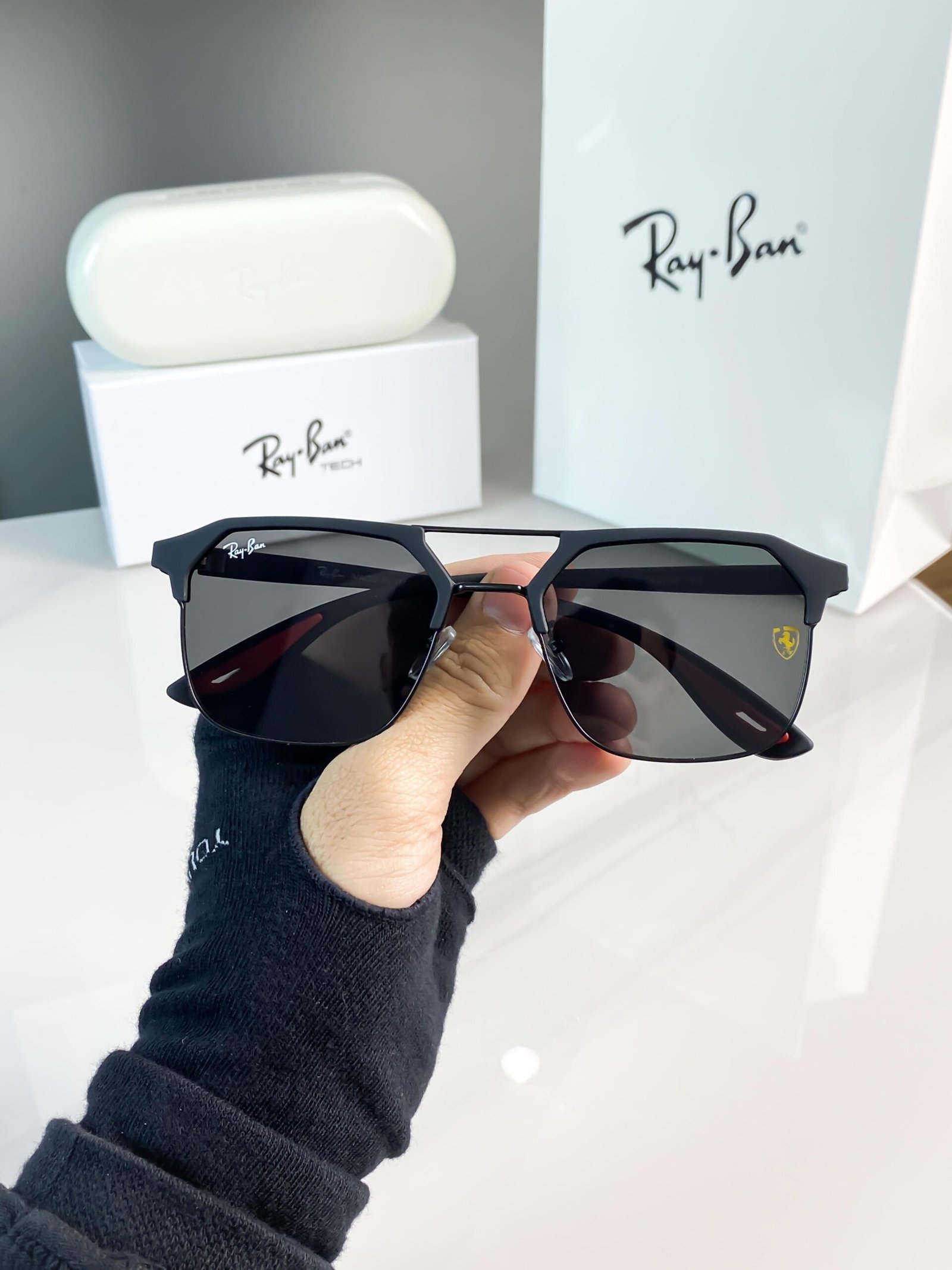 Ray-Ban 04 Full Black Scuderia Ferrari Edition Sunglasses | Premium Metal Frame | Black UV400 Lenses - Image 4