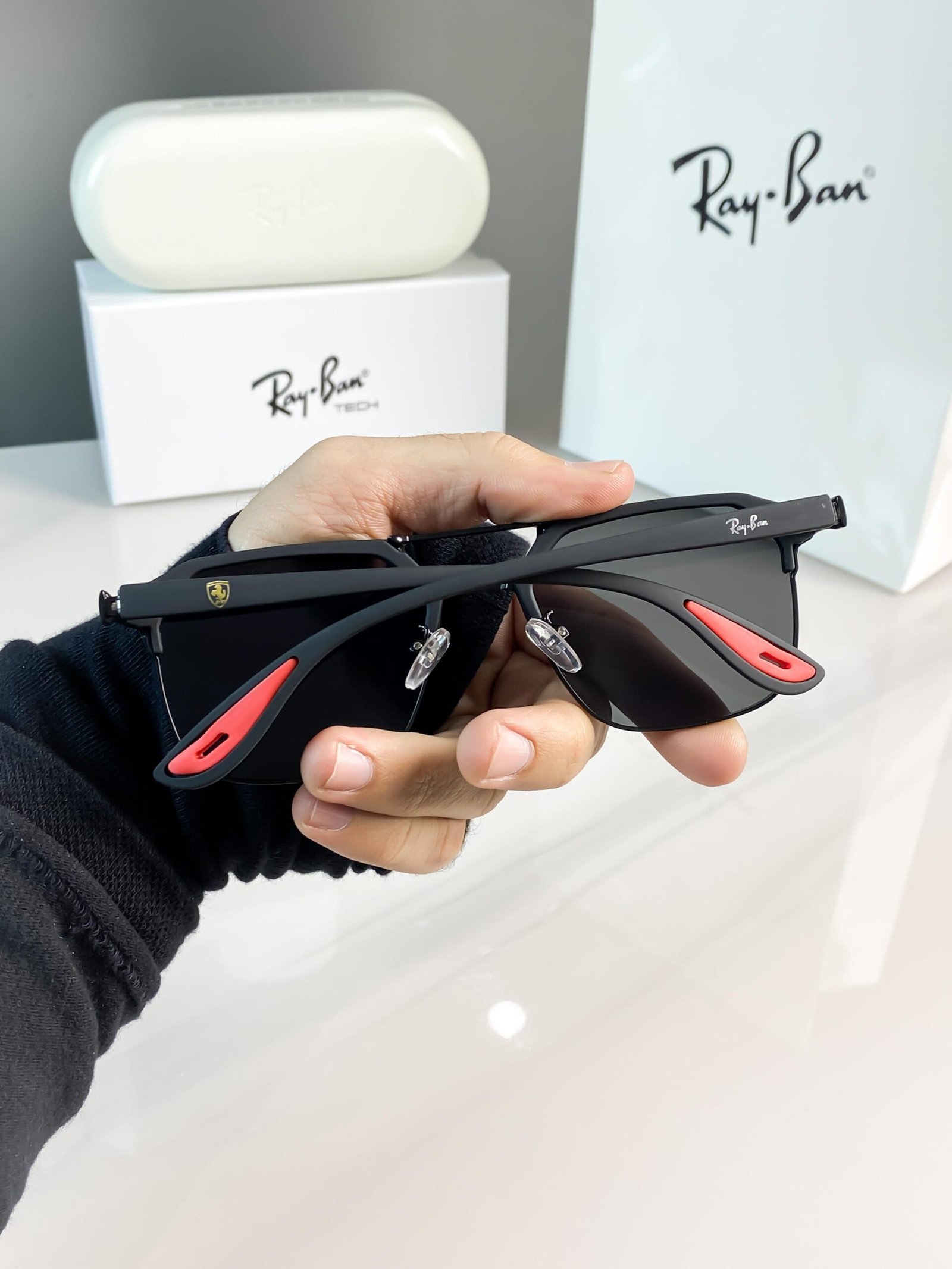 Ray-Ban 04 Full Black Scuderia Ferrari Edition Sunglasses | Premium Metal Frame | Black UV400 Lenses - Image 7
