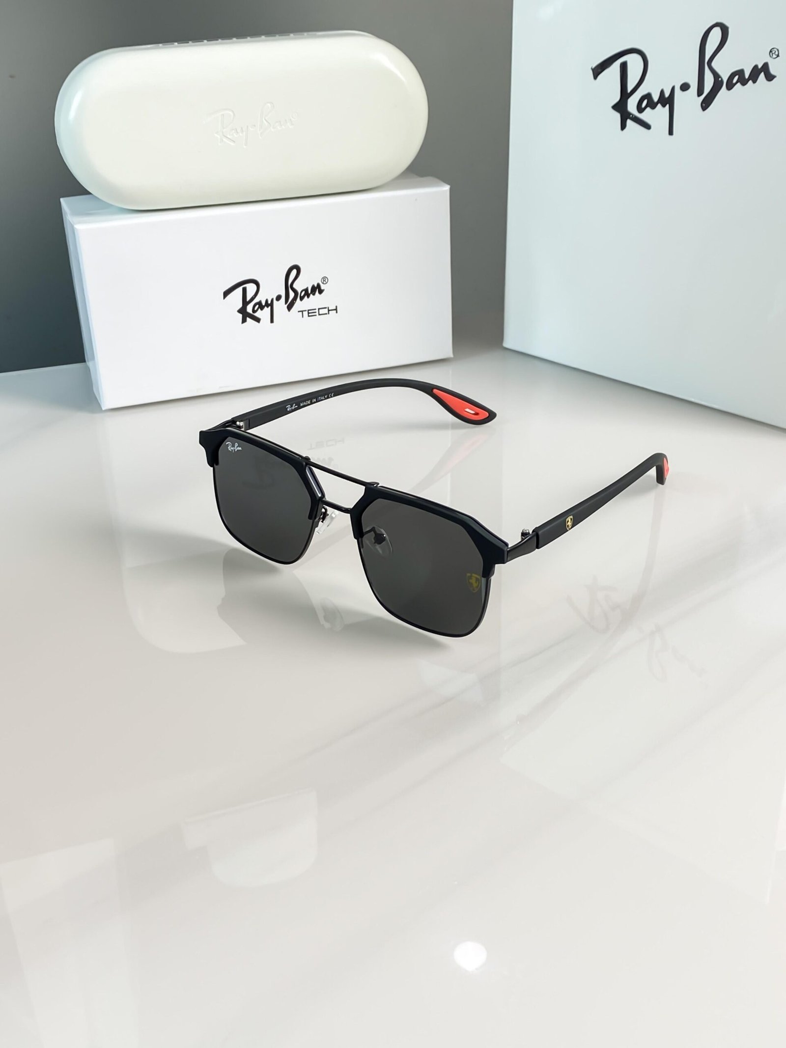 Ray-Ban 04 Full Black Scuderia Ferrari Edition Sunglasses | Premium Metal Frame | Black UV400 Lenses