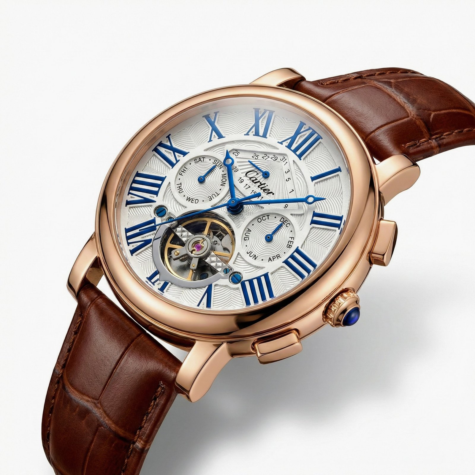 Cartier Tourbillon Rose Gold Blue Roman Dial Leather Watch – Ultra Luxury Edition - Image 2