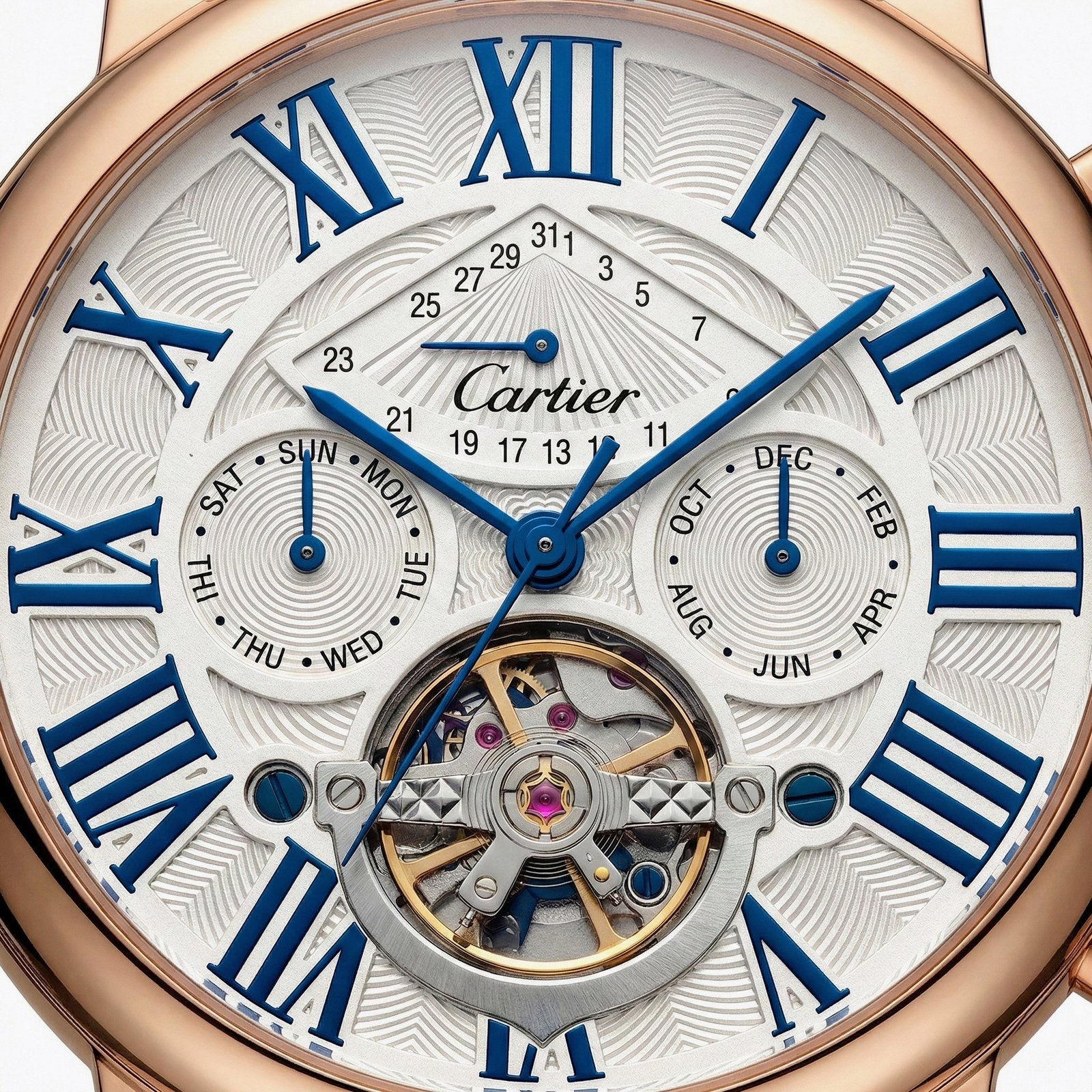 Cartier Tourbillon Rose Gold Blue Roman Dial Leather Watch – Ultra Luxury Edition - Image 3