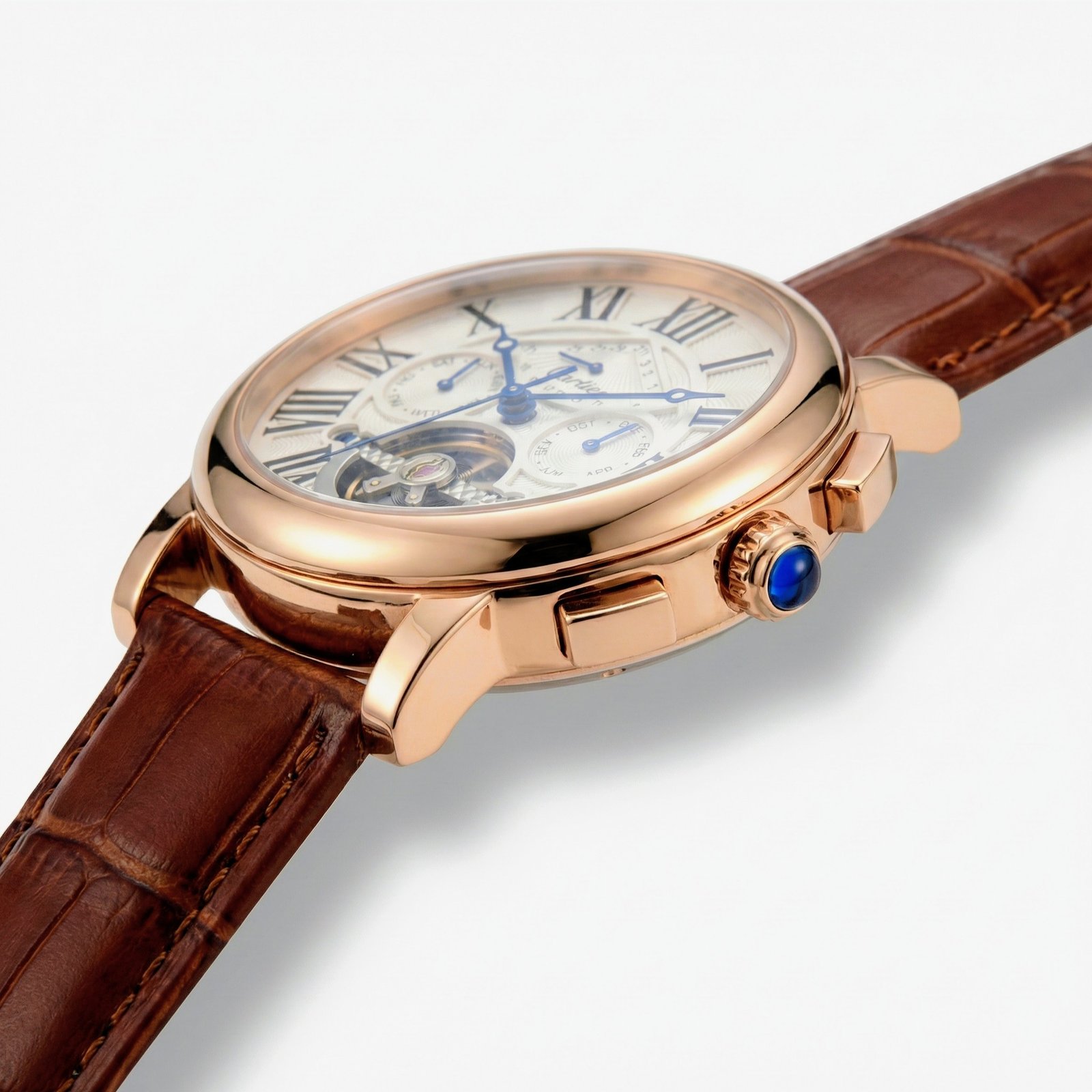 Cartier Tourbillon Rose Gold Blue Roman Dial Leather Watch – Ultra Luxury Edition - Image 4